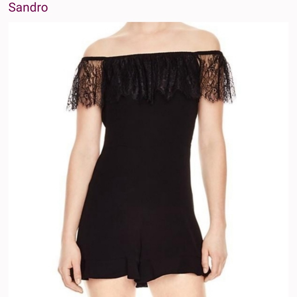Sandro Blk w Lace Ruffle Romper